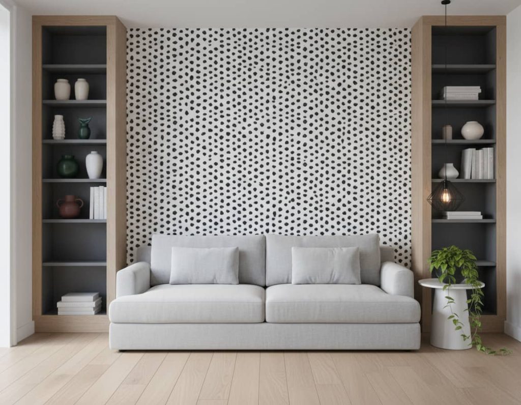 De Las Casas - Transform your space with this striking black and white polka dot wallpaper that combines playful charm with