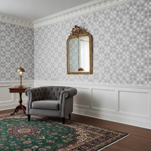 Democritus - The Democritus Wallpaper features a mesmerizing interlocking circle and geometric pattern in soft grey and