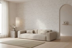 Doodle - This contemporary doodle wallpaper features flowing organic lines and circular motifs in black on a crisp white