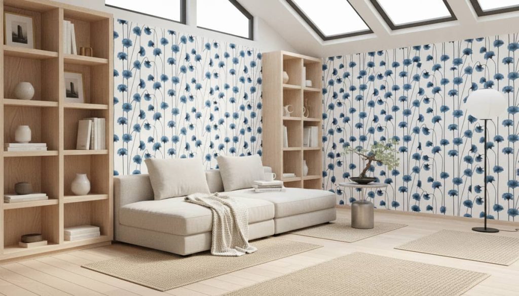 Drop Line Daisy - Elevate your space with this stunning Drop Line Daisy wallpaper, featuring graceful blue blooms suspended