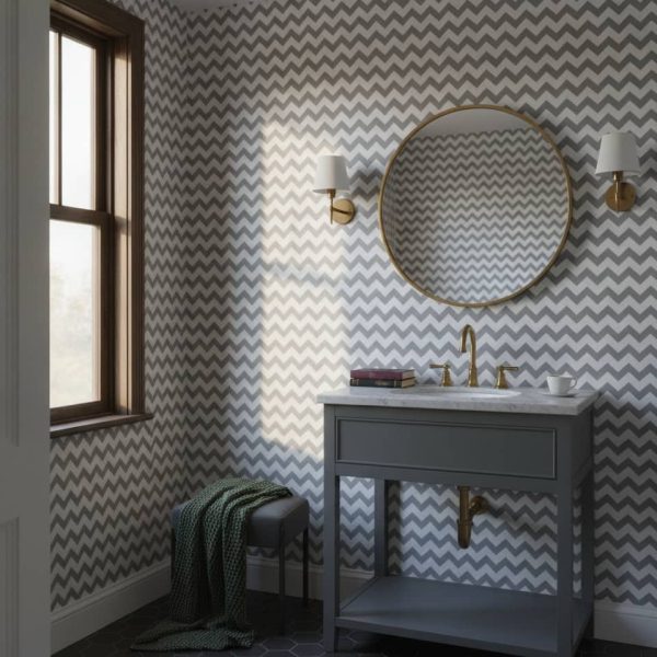Ensenada Chevron - The Ensenada Chevron Wallpaper brings timeless geometric elegance to any space with its striking grey and