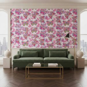 Flutter By - Transform any child's room into a vibrant wonderland with this enchanting butterfly wallpaper featuring bold,