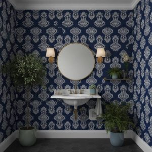 Honey Bunch - This stunning Honey Bunch Wallpaper features an ornate damask and paisley pattern in crisp white against a