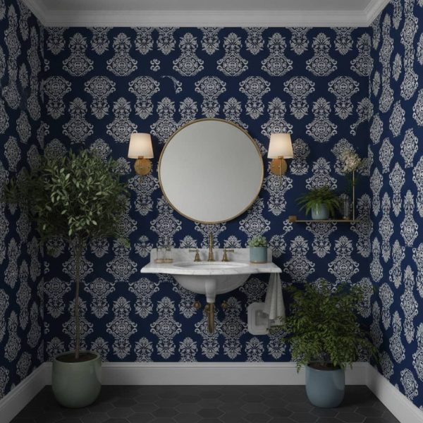 Honey Bunch - This stunning Honey Bunch Wallpaper features an ornate damask and paisley pattern in crisp white against a
