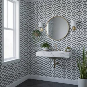 Ikat - This striking Ikat Wallpaper features a mesmerizing geometric pattern of interlocking chevrons and diamonds with fine