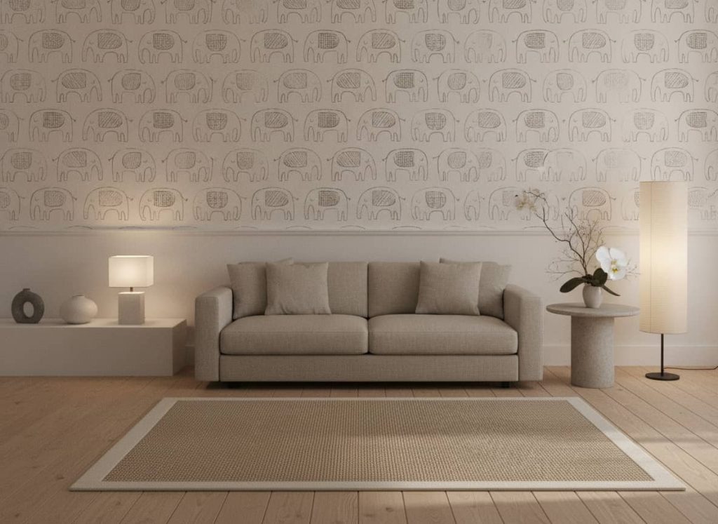 Indlovu - Charming line-drawn elephants in various playful patterns create a whimsical, storybook aesthetic perfect for