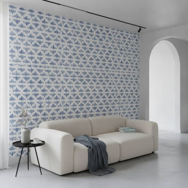 Kinks - Kinks Wallpaper features an elegant geometric pattern of vertical striped shapes in varying shades of blue against a