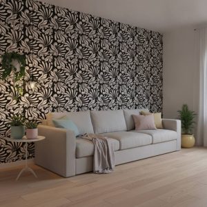 Midnight Whispers - The Midnight Whispers Wallpaper features an exquisite black and white damask pattern with ornate