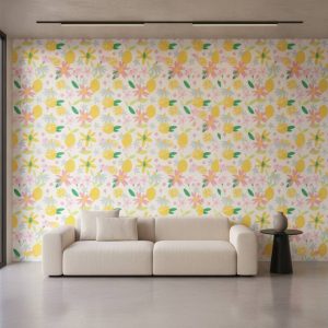 Naumes Inc - This vibrant peel and stick wallpaper features a cheerful mix of citrus fruits and hand-painted flowers in
