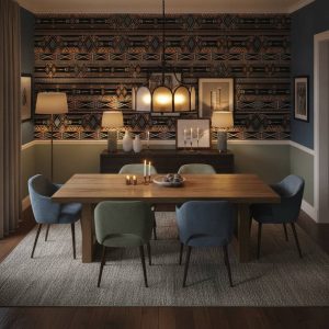 Porto-Novo - Porto-Novo Wallpaper showcases striking geometric tribal motifs in warm golds and vibrant accents against a
