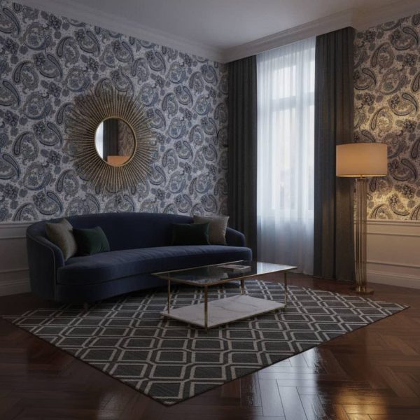 Prickle Paisley - This exquisite Prickle Paisley wallpaper showcases ornate paisley motifs in rich navy and soft blue tones,