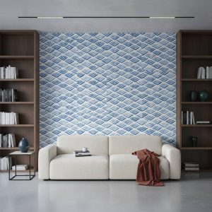 Shibori Down - This striking Shibori Down Wallpaper features interlocking chevron and arrow motifs in varying shades of