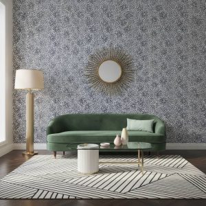 Shiplily - The Shiplily Wallpaper features an elegant geometric pattern of radiating leaf-like shapes in navy and dark blue