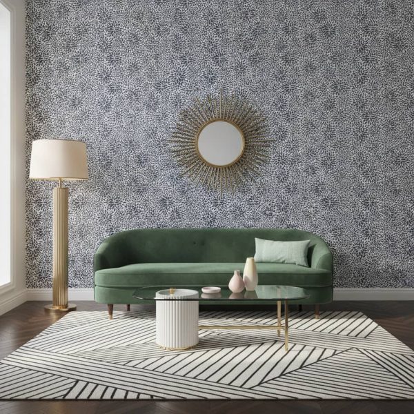 Shiplily - The Shiplily Wallpaper features an elegant geometric pattern of radiating leaf-like shapes in navy and dark blue