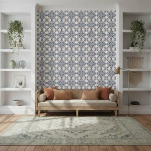 Sorolla Tile - The Sorolla Tile Wallpaper showcases an elegant geometric pattern featuring ornate quatrefoil motifs in navy