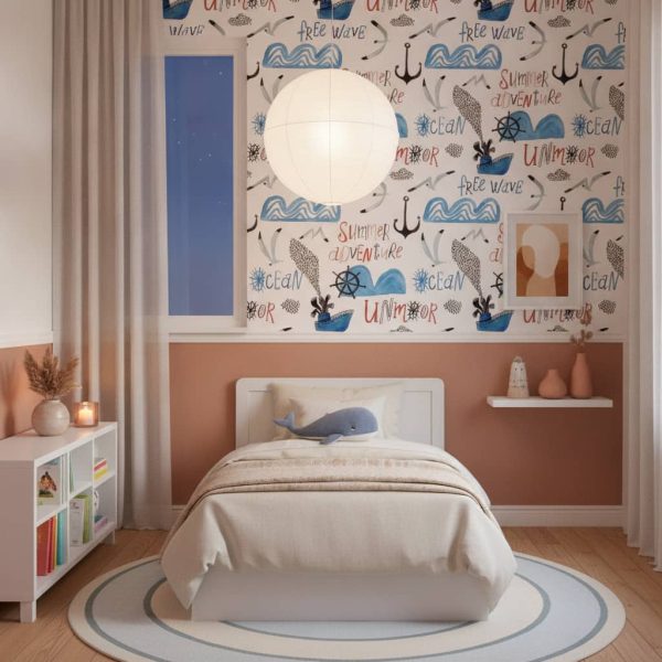 Summer Adventure - This whimsical Summer Adventure Wallpaper transforms any child's room into a nautical playground filled