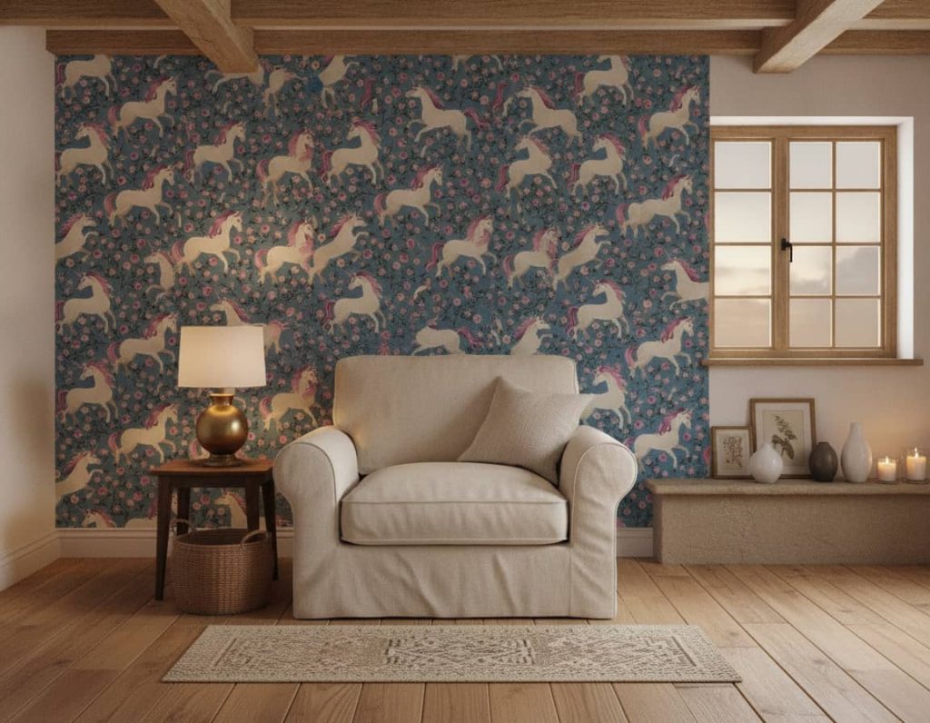 Unicorn Rose - This enchanting wallpaper brings magic to any child's room with whimsical unicorns prancing among delicate