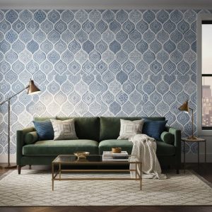 Vintage Blue - This elegant Vintage Blue Wallpaper features a mesmerizing geometric pattern combining ornate paisley