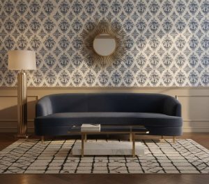Watermark Major - The Watermark Major Wallpaper brings timeless damask elegance to modern spaces with its striking blue and