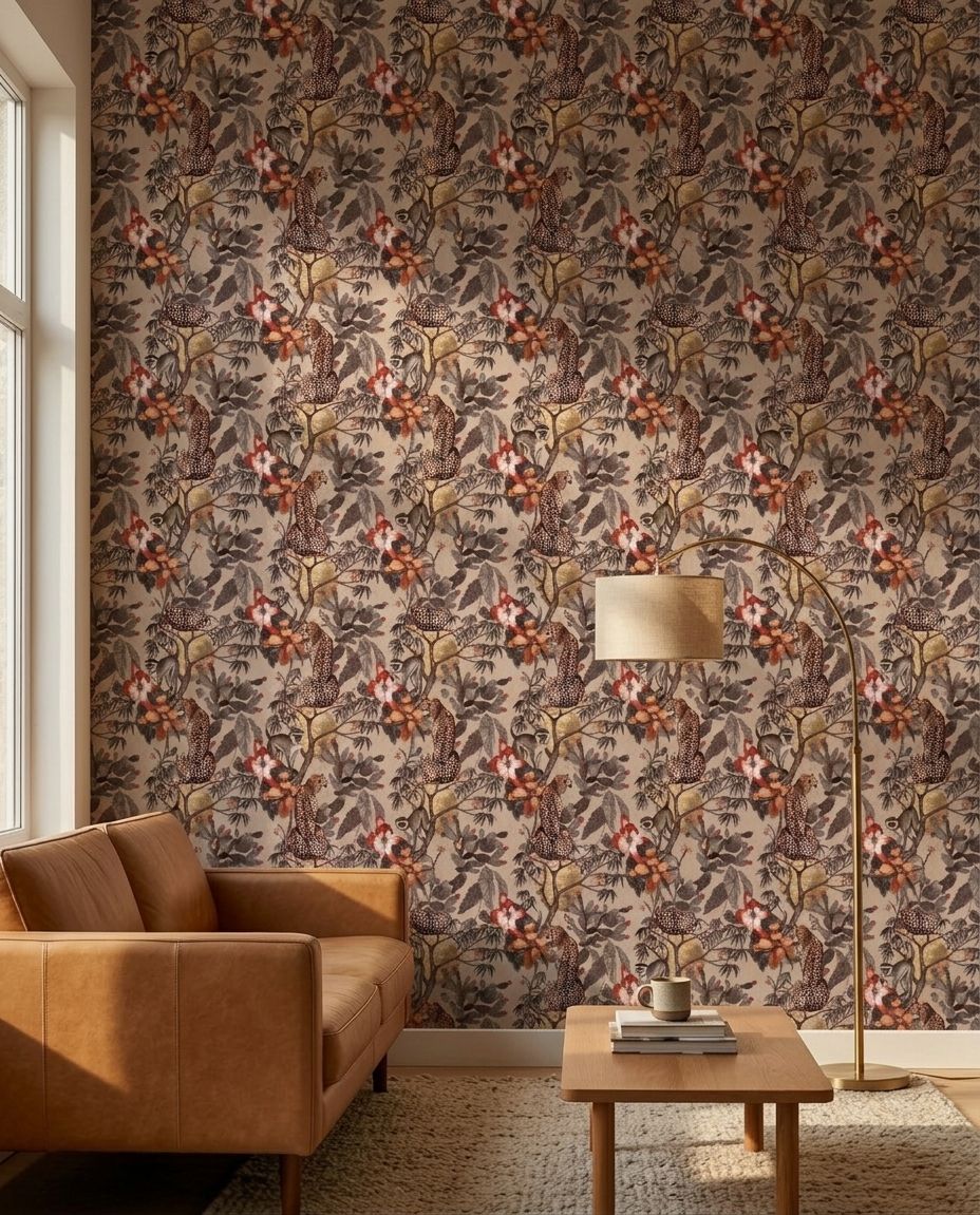 Cheetah And Monkey Grove 2 Wallpaper and Wall Murals South Africa Cheetah And Monkey Grove shown in a living room