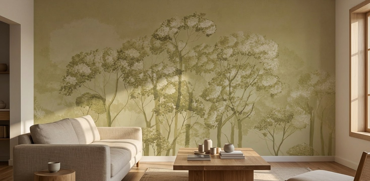 Golden Treeline 1 Wallpaper and Wall Murals South Africa Golden Treeline shown in a living room