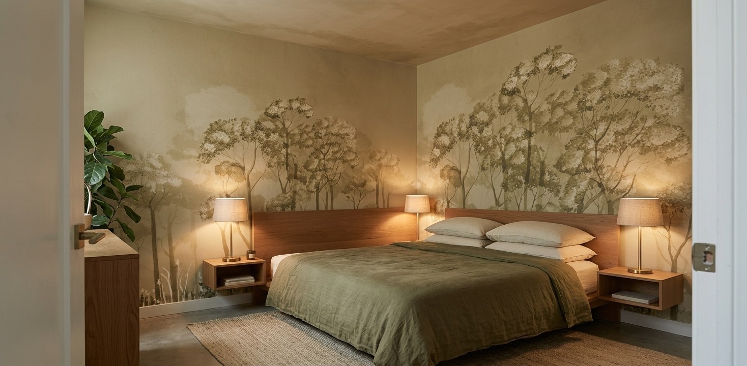 Golden Treeline 3 Wallpaper and Wall Murals South Africa Golden Treeline shown in a bedroom
