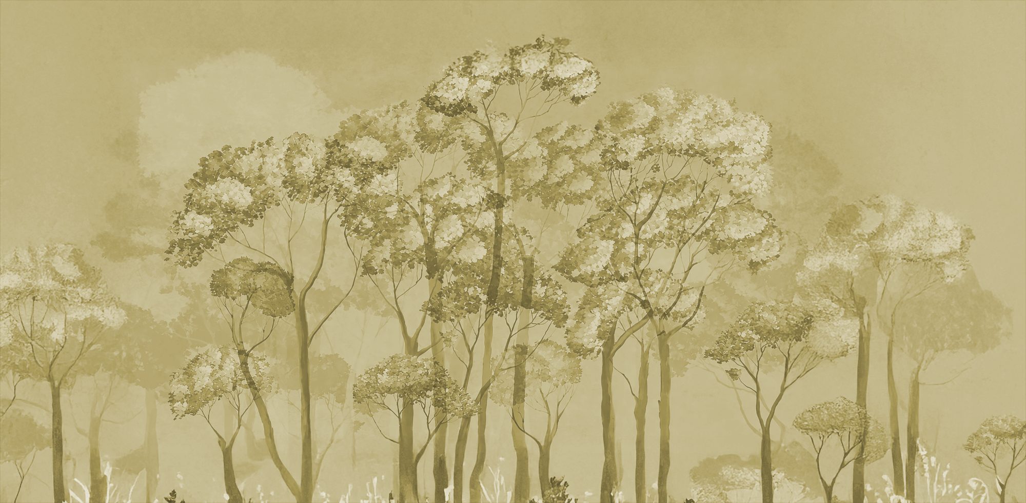 Golden Treeline 4 Wallpaper and Wall Murals South Africa Golden Treeline, forest scene in gold and olive mural - WallpaperOnline