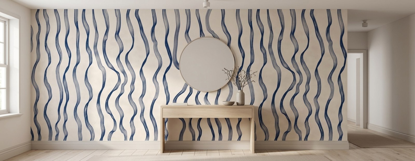Navy Ribbon Waves 2 Wallpaper and Wall Murals South Africa Navy Ribbon Waves shown in a living room