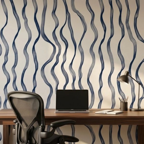 test color filter 10 Wallpaper and Wall Murals South Africa Navy Ribbon Waves shown in a bedroom