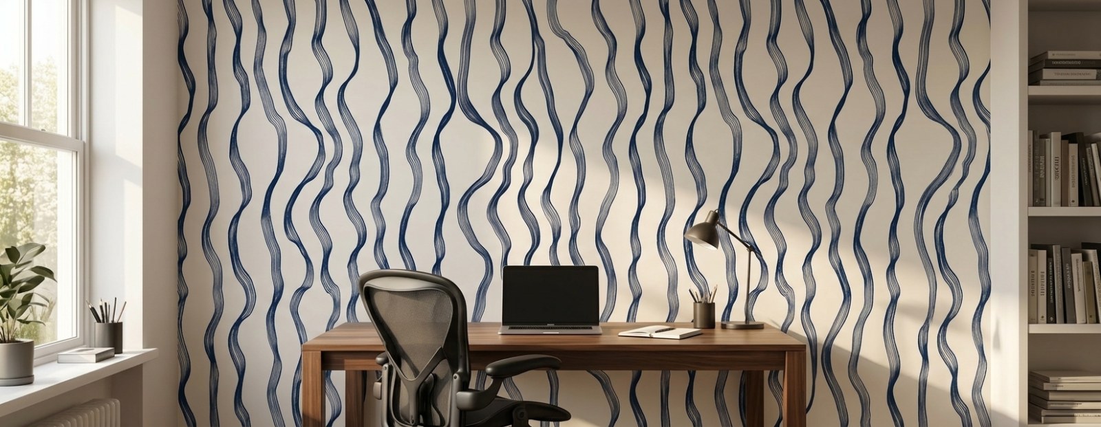Navy Ribbon Waves 3 Wallpaper and Wall Murals South Africa Navy Ribbon Waves shown in a bedroom