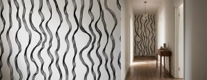 Charcoal Line Waves shown in a bedroom