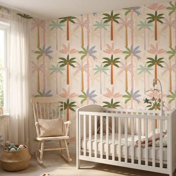 test color filter 4 Wallpaper and Wall Murals South Africa Pastel Palm Grove shown in a bedroom