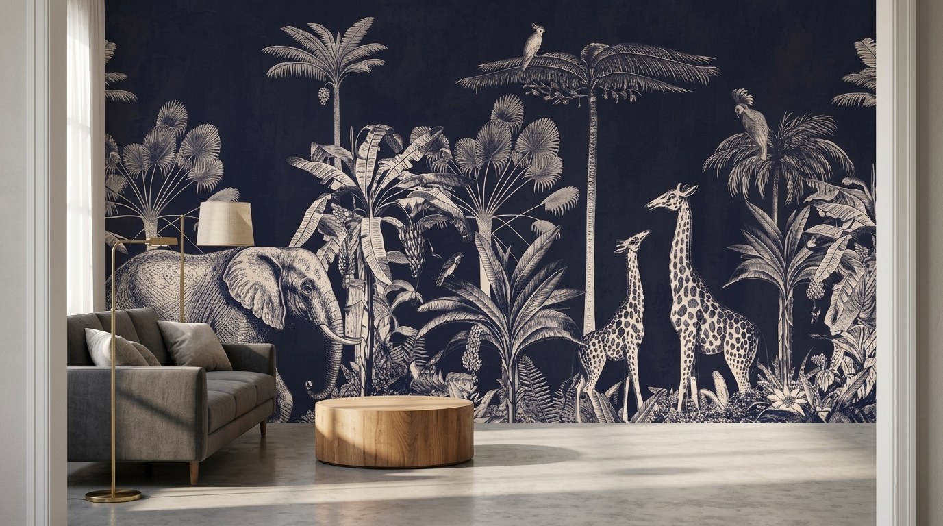 Midnight Jungle Safari 2 Wallpaper and Wall Murals South Africa Midnight Jungle Safari shown in a living room