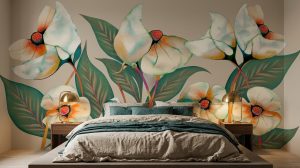 Watercolour Anemone Blooms shown in a bedroom