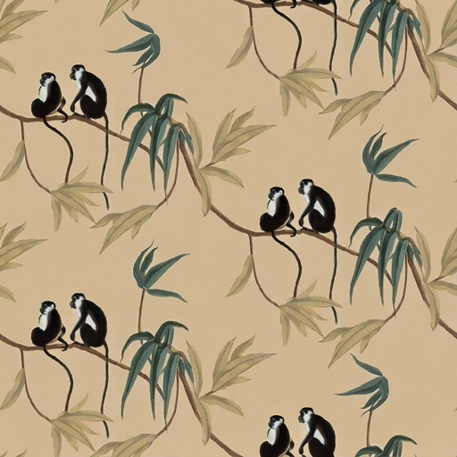 Bamboo Monkeys 2 Wallpaper and Wall Murals South Africa Room setting preview - Bamboo Monkeys medium-scale pattern, South African wallpaper