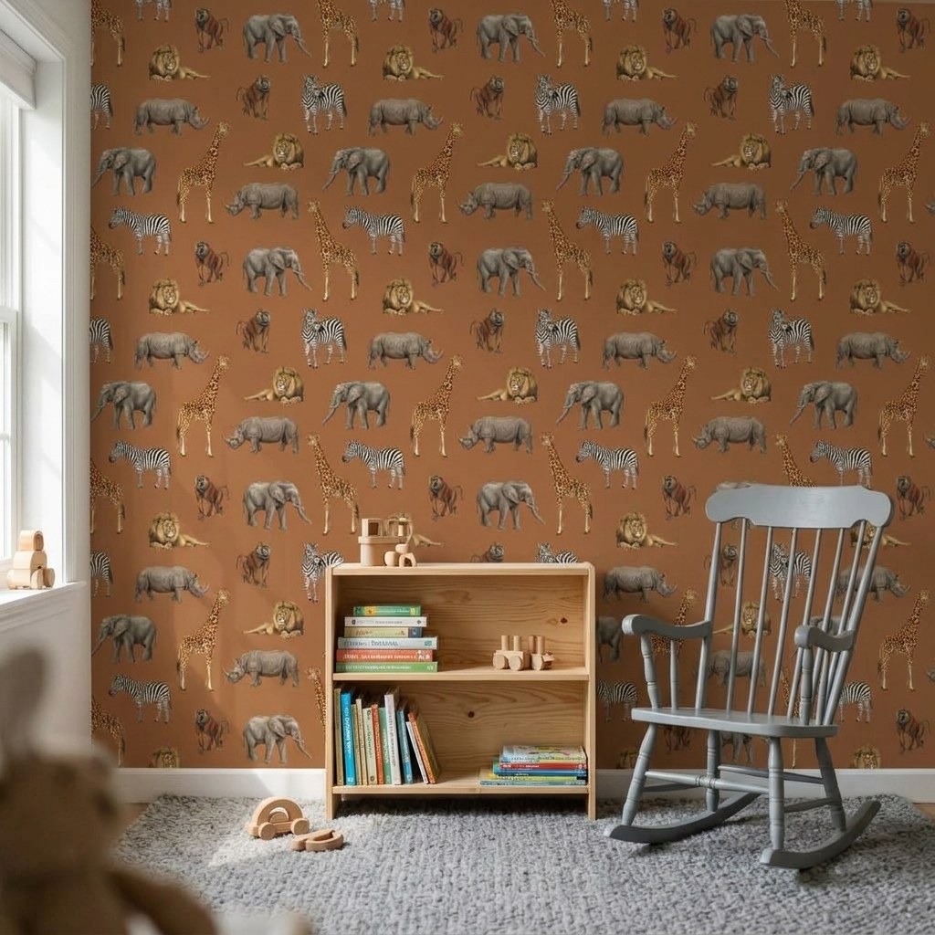 Safari Animal Gathering 1 Wallpaper and Wall Murals South Africa Safari Animal Gathering shown in a living room