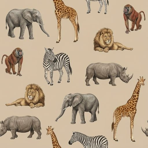Safari Animal Parade 3 Wallpaper and Wall Murals South Africa Safari Animal Parade, safari animals in beige and brown wallpaper - WallpaperOnline