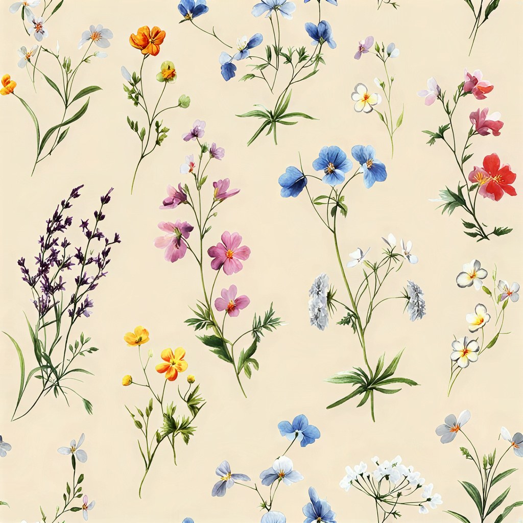 Scattered Wildflowers 3 Wallpaper and Wall Murals South Africa Scattered Wildflowers, wildflower sprigs in blue, pink and cream wallpaper - WallpaperOnline