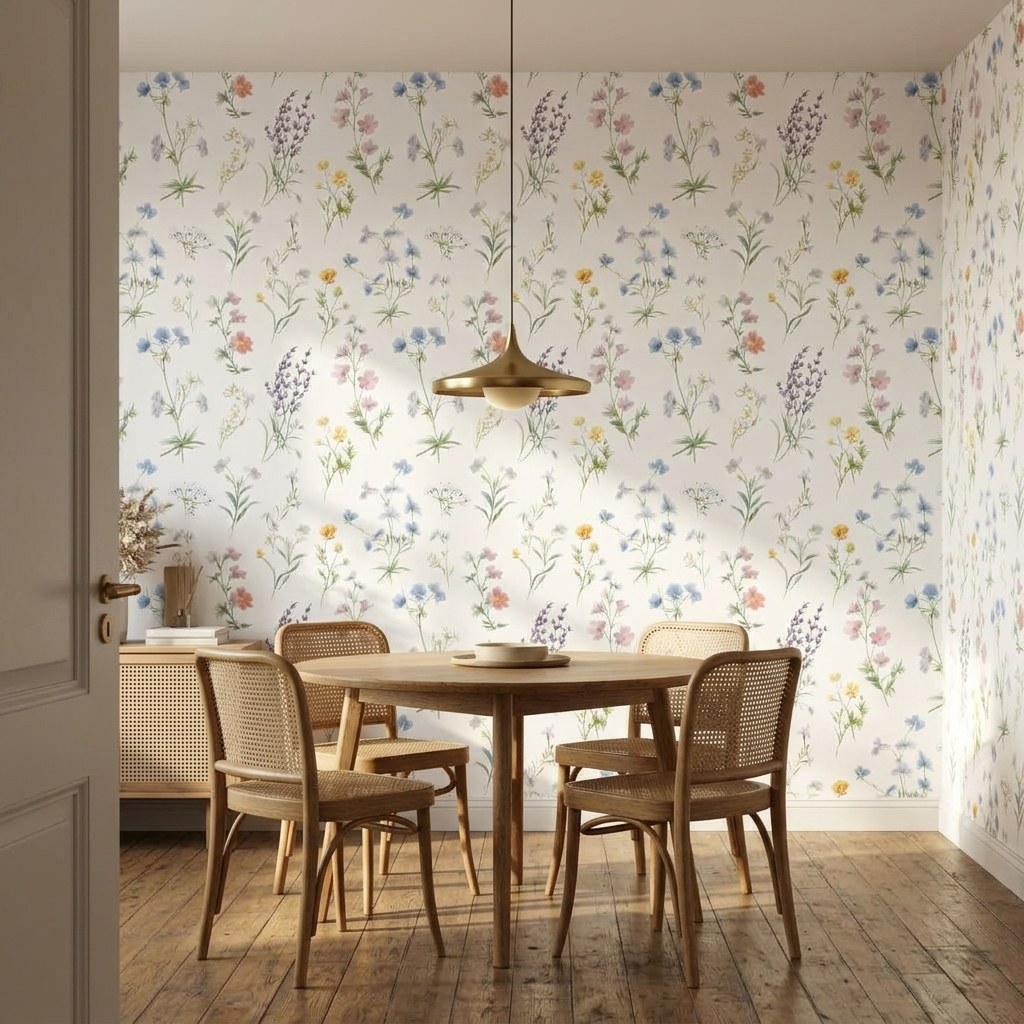 Scattered Meadow Blooms 2 Wallpaper and Wall Murals South Africa Scattered Meadow Blooms shown in a bedroom
