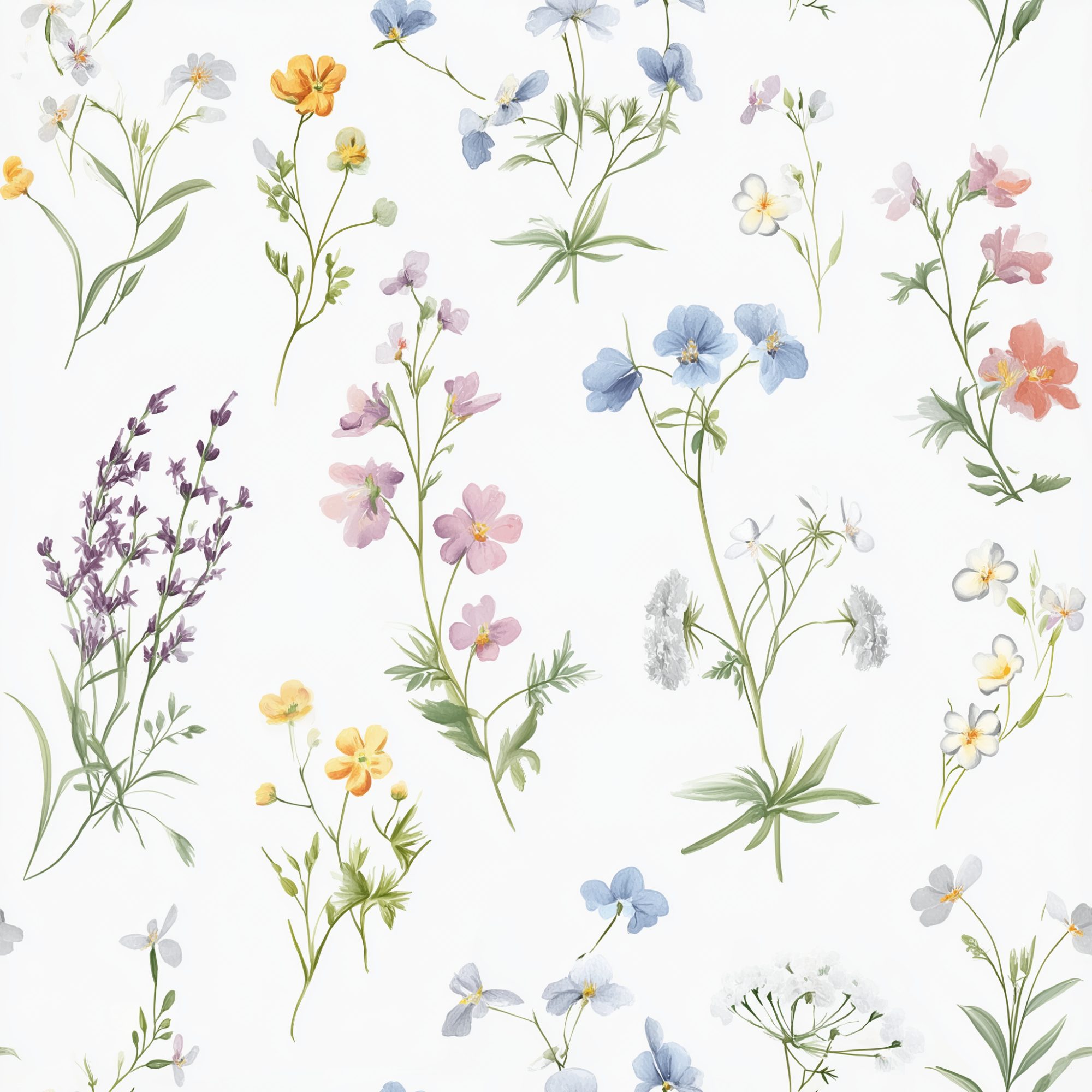 Scattered Meadow Blooms 3 Wallpaper and Wall Murals South Africa Scattered Meadow Blooms, wildflowers in blue, pink and yellow wallpaper - WallpaperOnline
