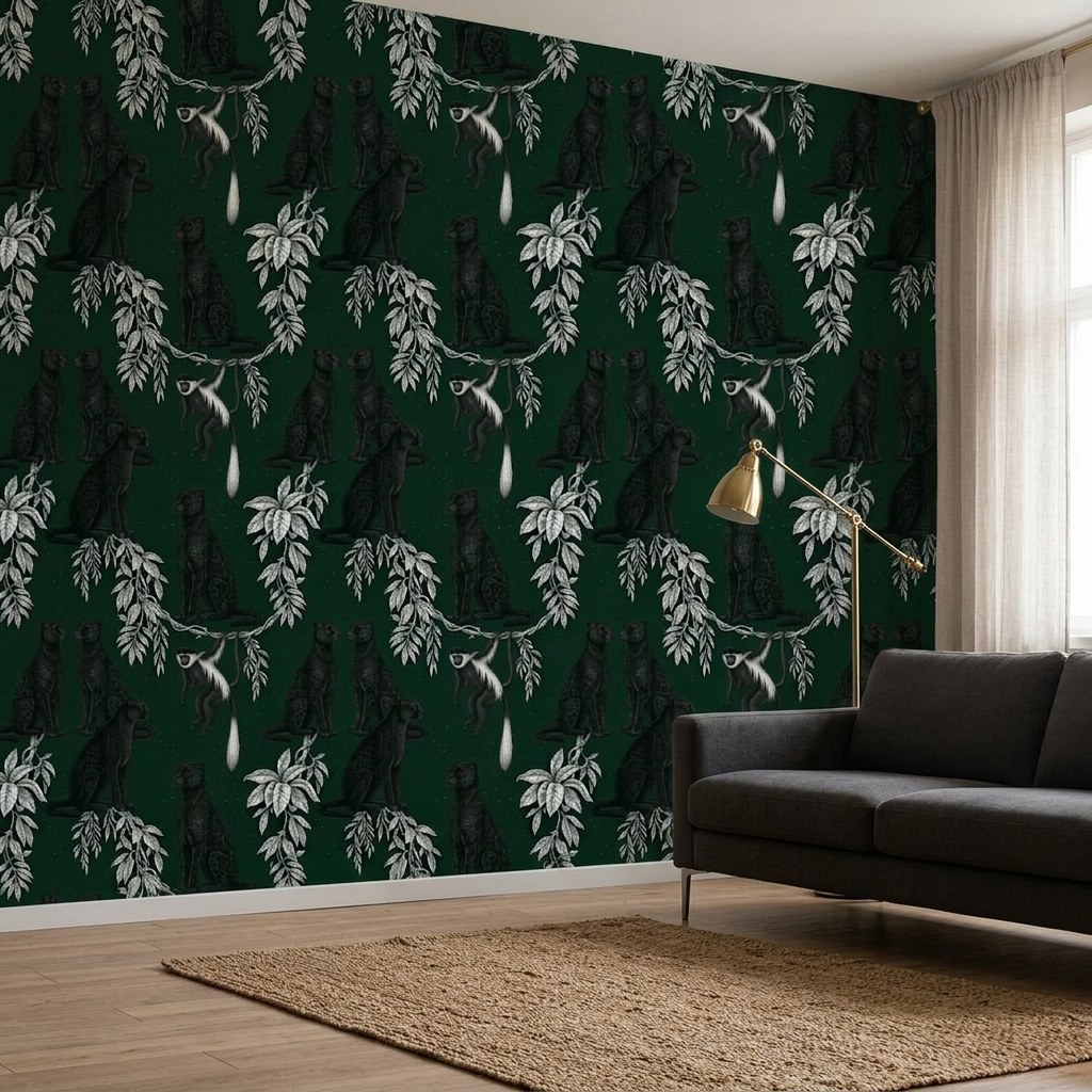 Panther Jungle Silhouette 1 Wallpaper and Wall Murals South Africa Panther Jungle Silhouette shown in a living room