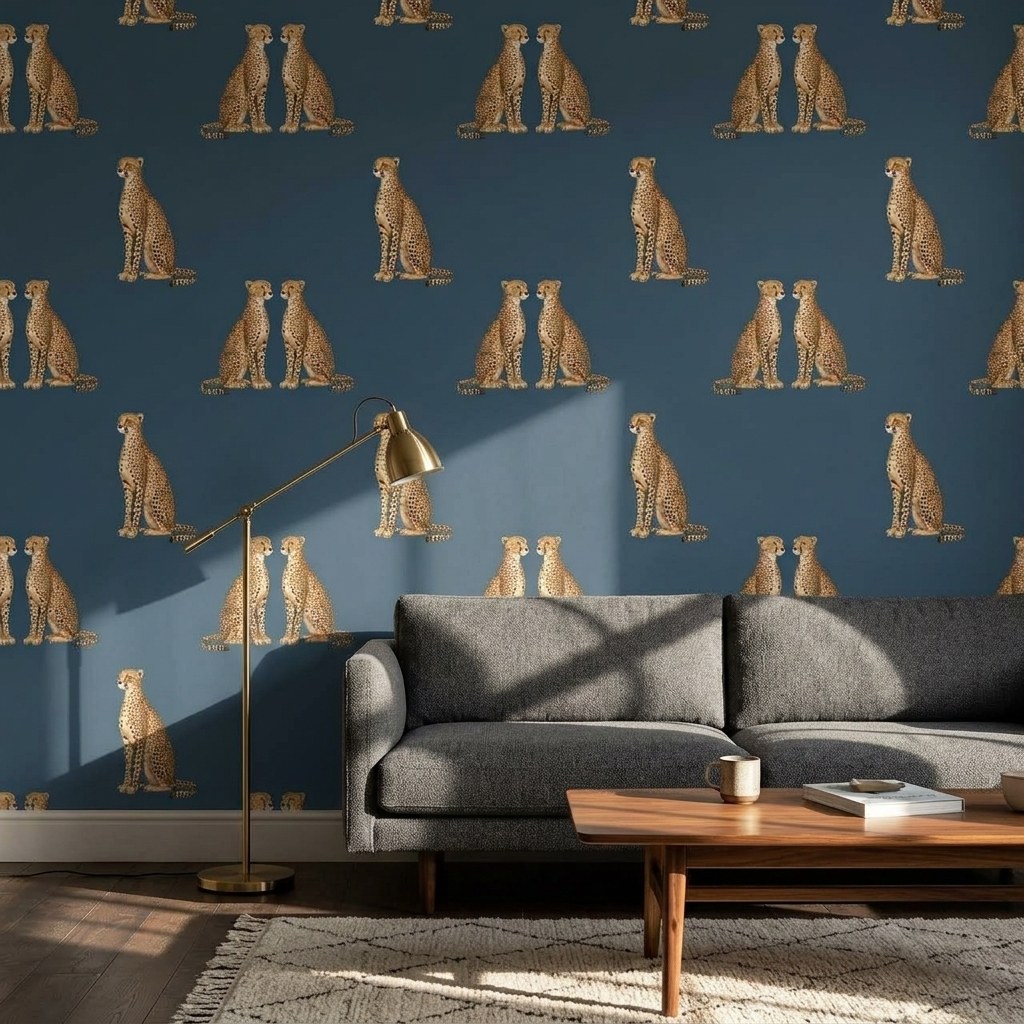 Midnight Cheetah 1 Wallpaper and Wall Murals South Africa Midnight Cheetah shown in a living room