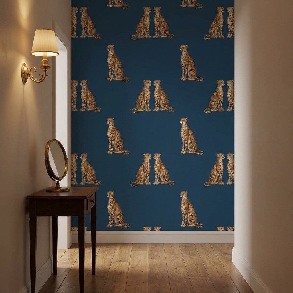 Midnight Cheetah 2 Wallpaper and Wall Murals South Africa Midnight Cheetah shown in a bedroom