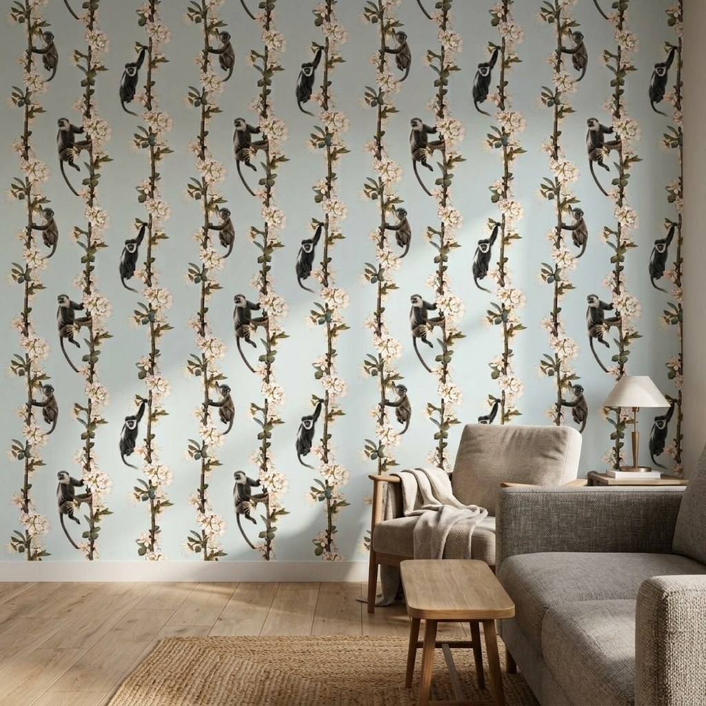 Blossom Branch Monkeys 2 Wallpaper and Wall Murals South Africa Blossom Branch Monkeys shown in a living room