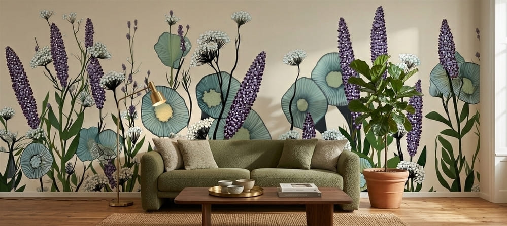 Moonlit Meadow Mural 3 Wallpaper and Wall Murals South Africa Moonlit Meadow mural in a living room