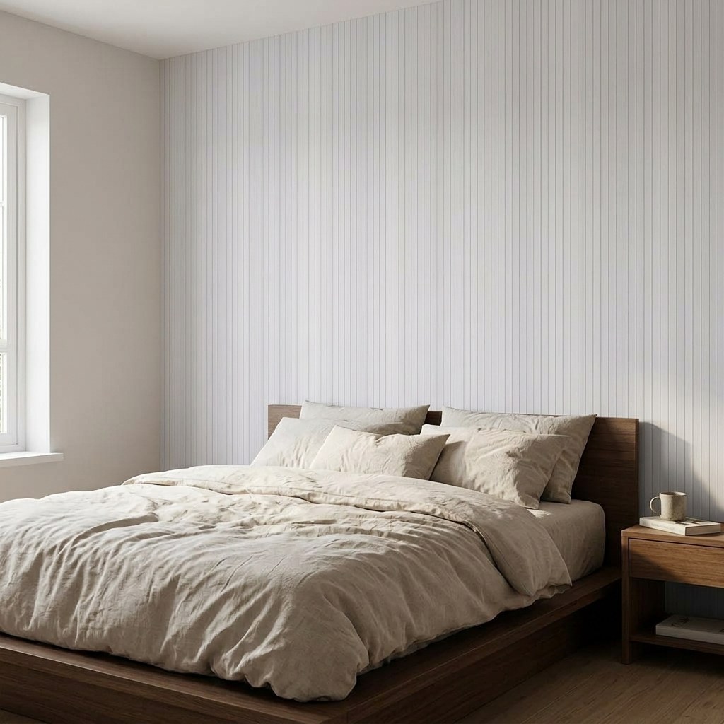 Soft Grey Pinstripe 1 Wallpaper and Wall Murals South Africa Soft Grey Pinstripe shown in a living room