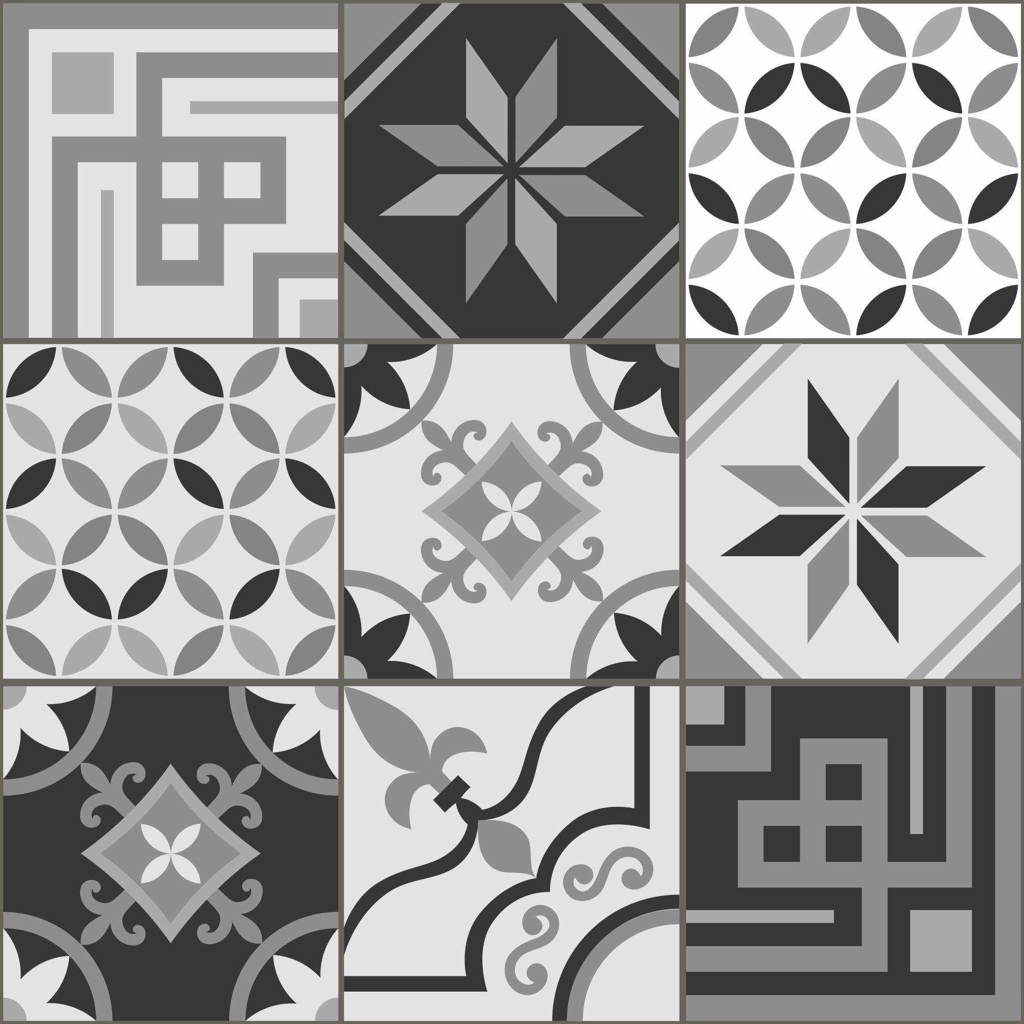 Ampla Tile Wallpaper 2 Wallpaper and Wall Murals South Africa Ampla Tile Wallpaper, patchwork tile motifs in black, white and grey wallpaper - WallpaperOnline