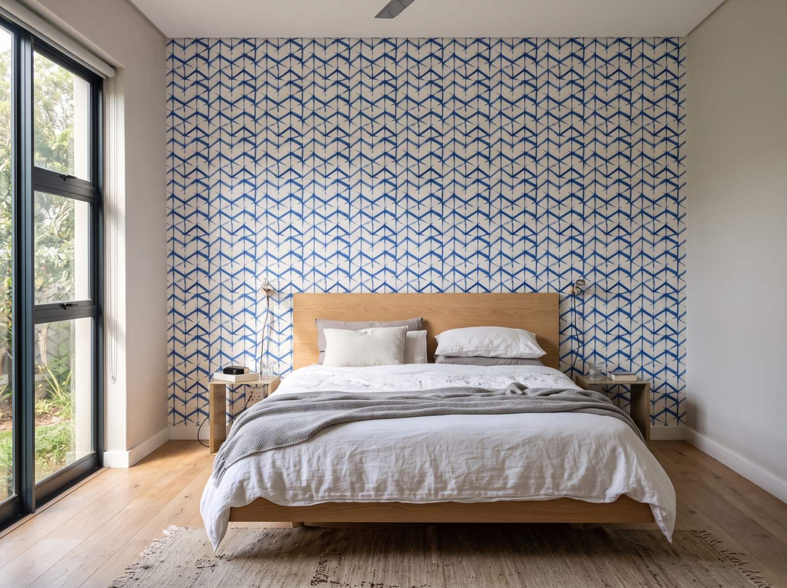 Jato Blue Wallpaper 1 Wallpaper and Wall Murals South Africa Jato Blue Wallpaper shown in a bedroom