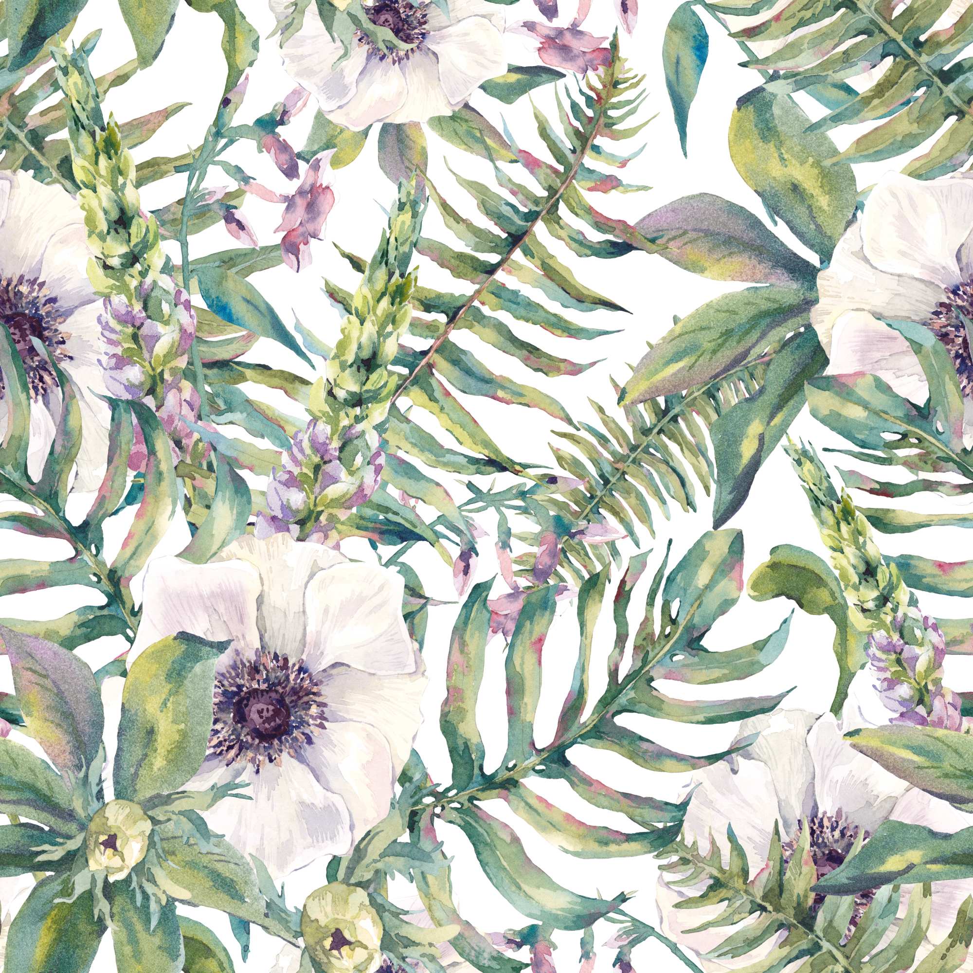 Hayden Floral Wallpaper 2 Wallpaper and Wall Murals South Africa Hayden Floral Wallpaper, anemones and ferns in green, white, pink wallpaper - WallpaperOnline