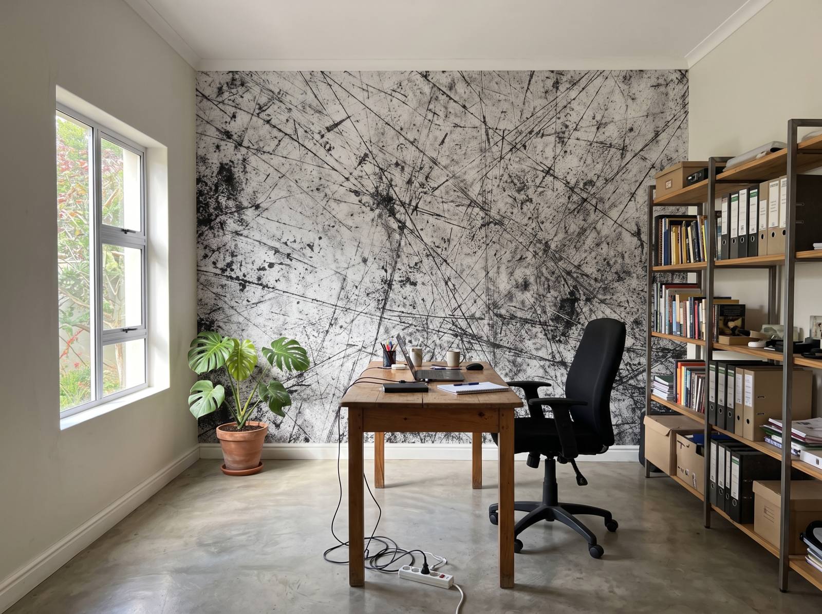 Scratched Metal Mural 1 Wallpaper and Wall Murals South Africa Scratched Metal Mural shown in a home office
